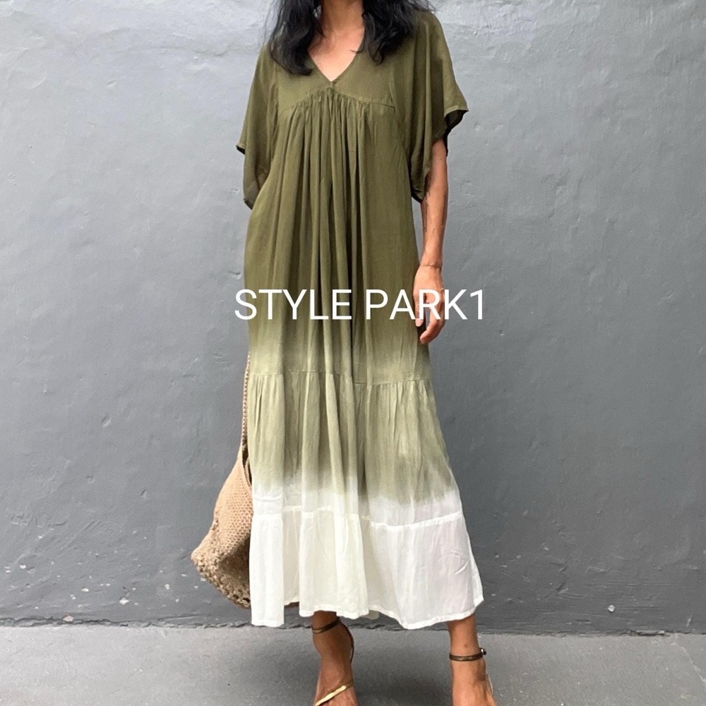 Stylepark 1 Olive Green and Cream Maxi Dress S M L